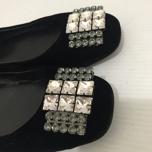 FURLA Women Black Velvet Ballet Embelished Flats Size 37.5 - Picture 10 of 11
